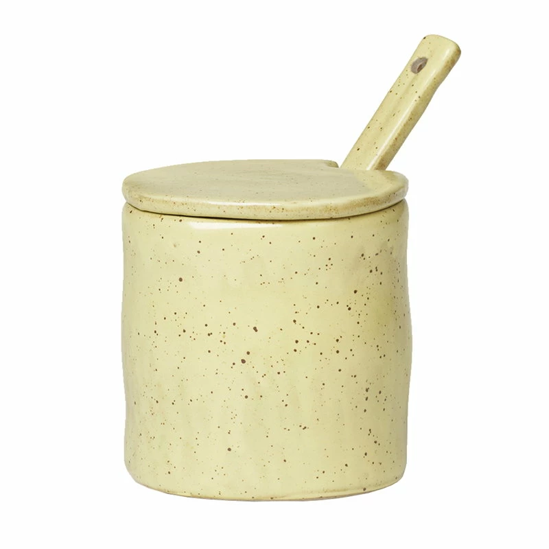 Budget π Ferm LIVING Flow Jam Jar With Spoon, Yellow Speckle π 3 Budget π Ferm LIVING Flow Jam Jar With Spoon, Yellow Speckle π
